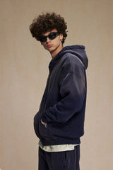 Vintage Spray-Dyed Zip Up Hoodie - Navy blue  