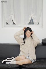 Multicolor high neck knitwear zip-up cardigan