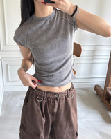 Pigment washing crop t-shirts(4color)