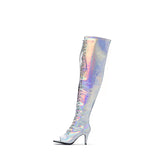 Hologram Thigh High Boots Heel(Silver)