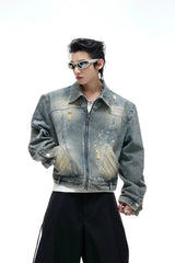 Distressed Burnout Cropped Denim Jacket