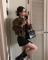 【BELLIDE MADE】バンドカラー スエード クロップジャケット