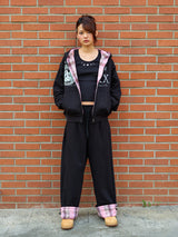 REVERSIBLE CHECK HOOD ZIP-UP BLACK