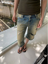 Midi Capri Half-Length Vintage Denim Pants
