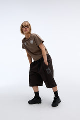 EEERRR Heart lace artwork semi-crop T-shirt (Mocha)