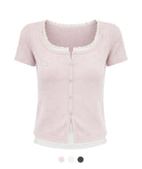 Haze Lace Neck Ribbed T-shirt