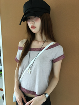ラスレースオフショルダーTシャツ(3color)