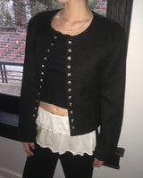 [MADE] Lame Snap Button No Collar Tweed Jacket