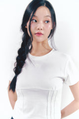 Heart Logo Shirring Detail Top Ivory