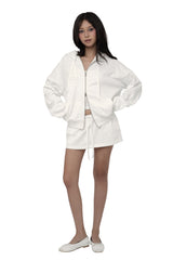 09 Numbering hooded zip-up, White