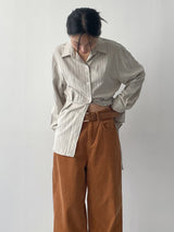 Herringbone Belted Loose-Fit Blouse