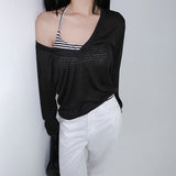 [Hartsvin] linen deep V-neck see-through sweatshirt - 3 colors
