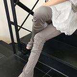 Higet shirring wrinkle bottom slit layered banding long leggings pants