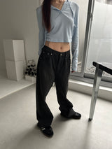 BLACK STRIPE WASHING DENIM PANTS