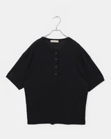 カリーヌリネンオーバーサイズフィットヘンリーネックオフショルダー半袖Tシャツ