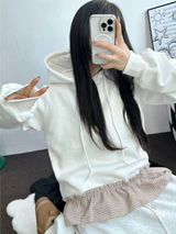 チェックフリルカンカンフーディーTシャツスウェットシャツ💟🤍🖤🩶3カラー