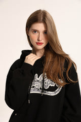 Crack Printed Logo Hood - Black