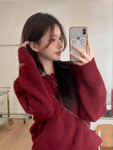 アメリ―レザーパッチヘンリーネックニット (5color)