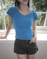 Woven Eyelet Halter Short-Sleeve T-Shirt