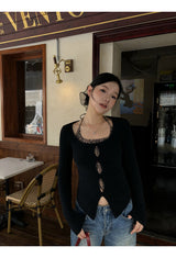 Leopard Halterneck Layered Long-Sleeved Knitwear