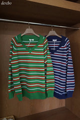 Tree Stripe V-neck Long Sleeve Knitwear