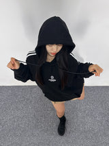 (UNISEX) THREE-STRIPE OVERSIZED CUTE BOXY HOODIE - 2 COLOR