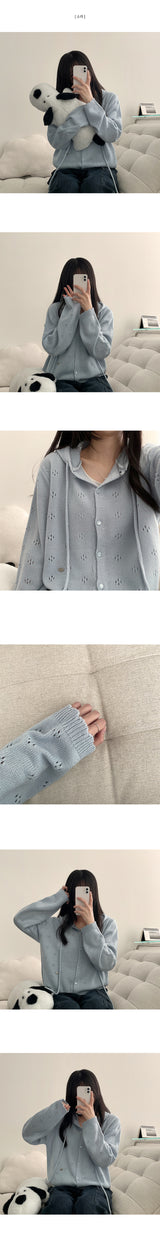 Flow Flower Punched Hooded Knitted Cardigan