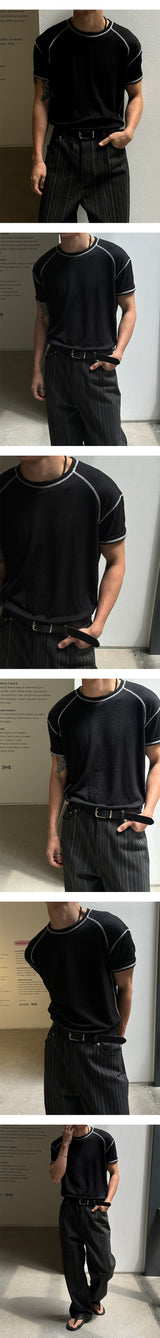 [MUSCLE FIT] ステッチラインハーフTシャツ(4color)