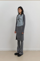 Button Slit Midi Skirt / Charcoal