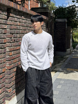 Waffle diagonal button crop long-sleeve t-shirt