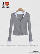 Preppy V-neck Shirt Layered Long Sleeve Knitwear