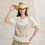 Tweed Lace Layered Faux Two-Piece Bustier Tee
