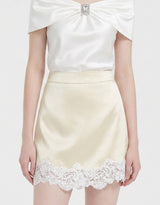 [PRE- FALL] Lumi Lace Satin A-Line Mini Skirt Soft Butter