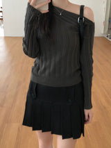 Ribbon One Shoulder Knitwear (4 colors)
