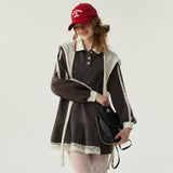 Lace Patchwork Check Sweatshirt Dress