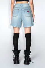 RED HEART LOGO DENIM SHORTS