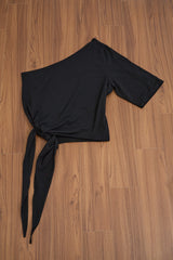 One-Shoulder Button Drape Top (Black)