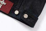 COATED KNIFE-SCRAPED HAND-WIPED DISTRESSED DENIM JACKET