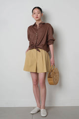 Linen pearl Shirt_Brown