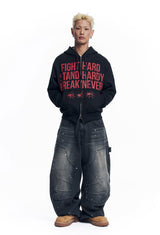 Curved Double Knee Denim Pants - Black