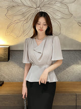 Jed-in Drape Chiffon Peplum Blouse