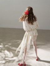 Cotton Embroidered Lace Flower Beads Romantic Dress
