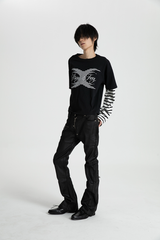 SEXXDEVIL ロゴ ストライプド レイヤード ティー
