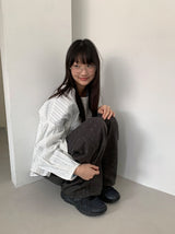 ケンティット ストライプ シャーリング ボタン ブラウス