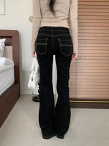 Pilot Line Yellow Stitch Low-rise Bootcut Pants