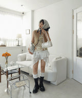 MAGO LACE EYELET WRAP MINI SKIRT