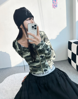 クロップミリタリーフーディ💚🖤