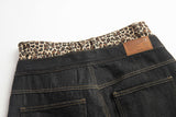 Leopard Layered Dark Denim Pants