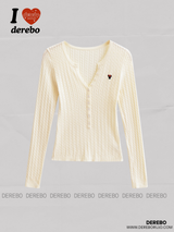 wool button twist embroidered long-sleeved knitwear