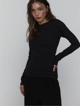 Side Shirring Stripe Top_Charcoal